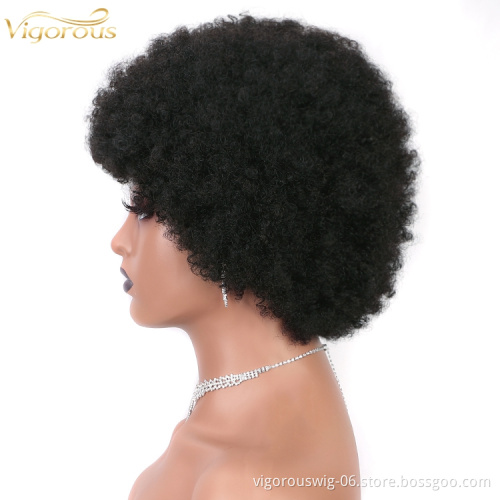 Vigorous wholesale top quality 150% density wavy short curly custom logo cheap brazilian human hair non lace front wigs